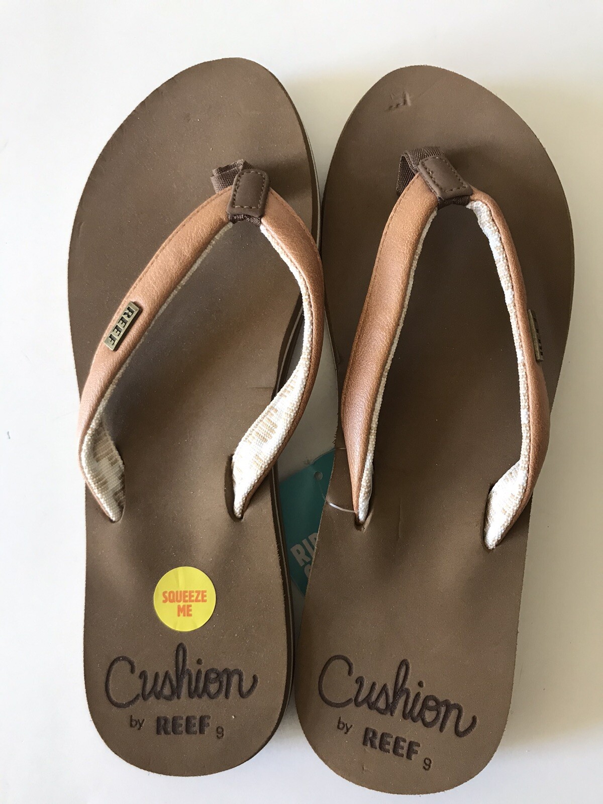 WOMEN’S REEF BROWN/NATURAL CUSHION SANDS FLIP FLOP BEACH/POOL SANDALS SIZE 9 NWT