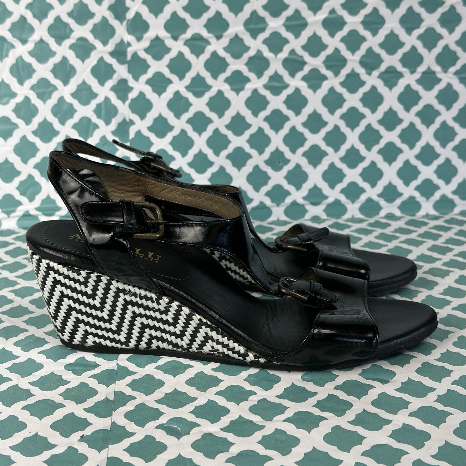 Anyi Lu Christina Wedge Heel Women’s Size US 8.5 EU 39 Upper Sandal Chevron