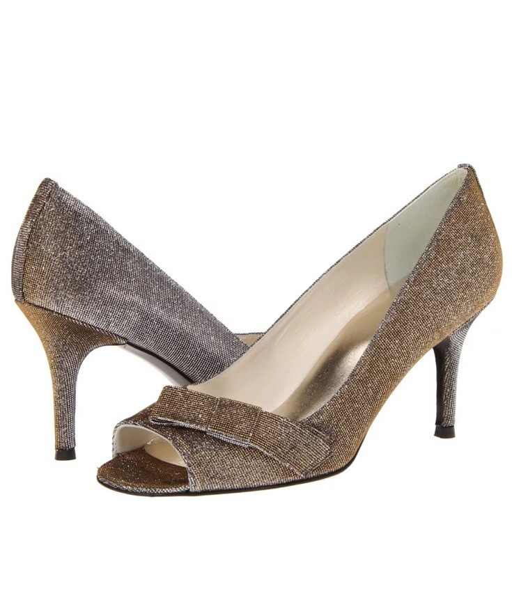 Stuart Weitzman Poco Pyrite Bowover Open Toe Evening Heel Pump Sz 10.5 NEW