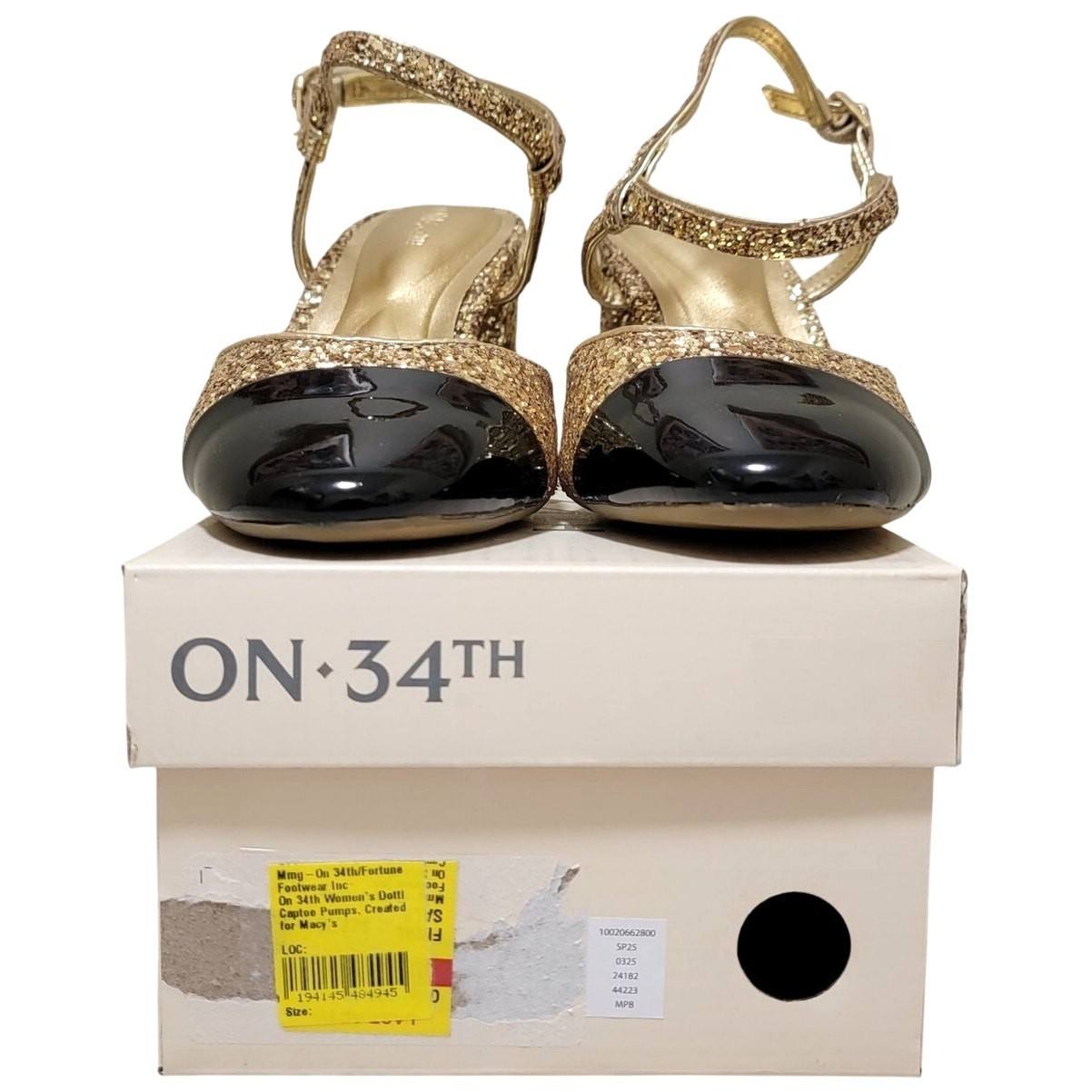 On 34th Women Dotti Cap Toe Ankle Strap Pump Heels Size US 7M Gold Glitter