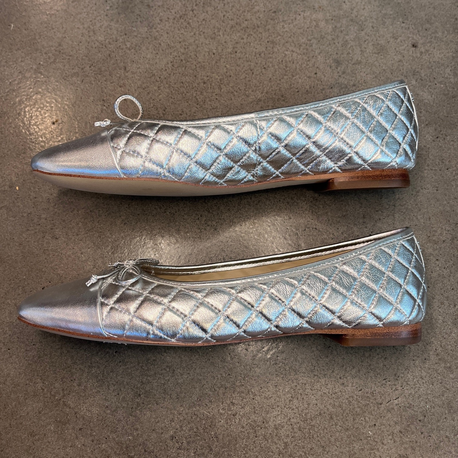 Sam Edelman Marilyn quilted captoe ballet flats silver leather shoes 8.5 NEW