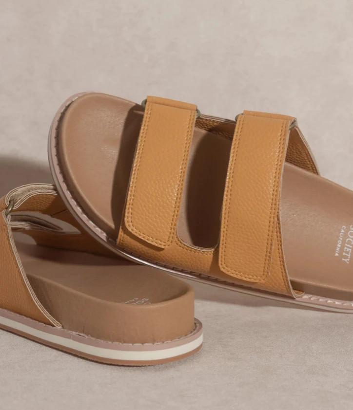 Tan Double Adjustable Strap Slide Summer Beach Sandals