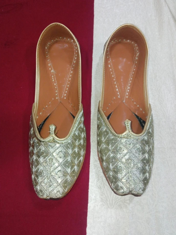Women Jutties Shoes Punjabi Indian Slip On Flat Silver Womens Leather US 5.5-6.5
