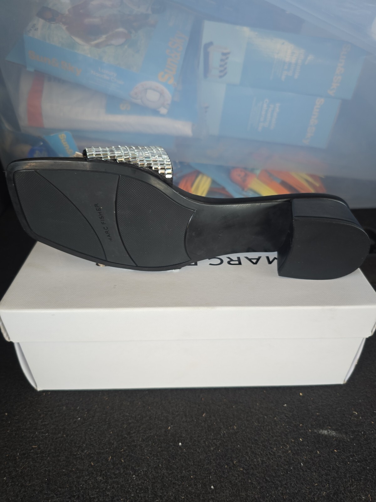 Marc Fisher Black Silver Rhinestone Slide Heels Women’s Size 11_ New