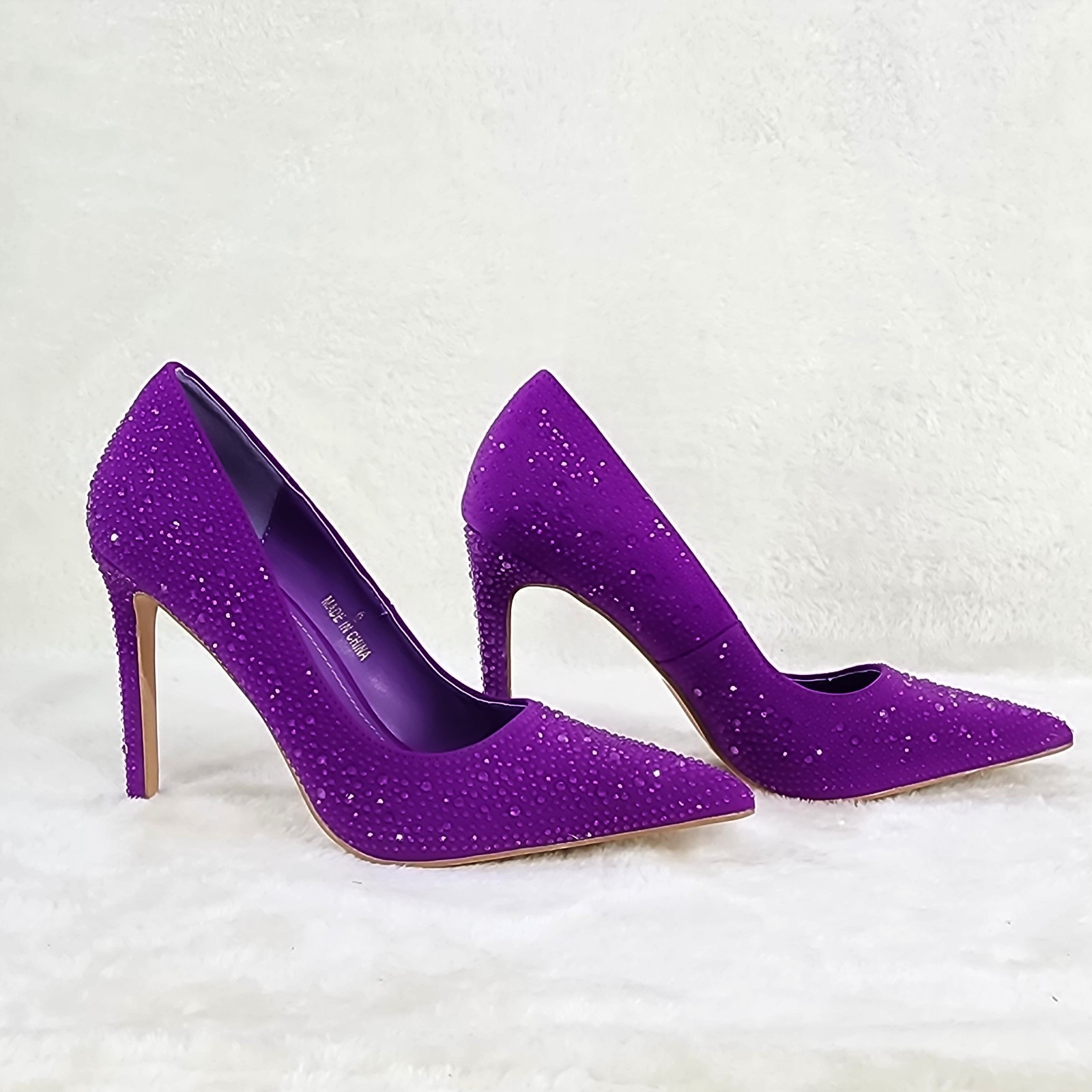 Shock Purple High Heel Stiletto Pumps Rhinestone Evening Party Shoes