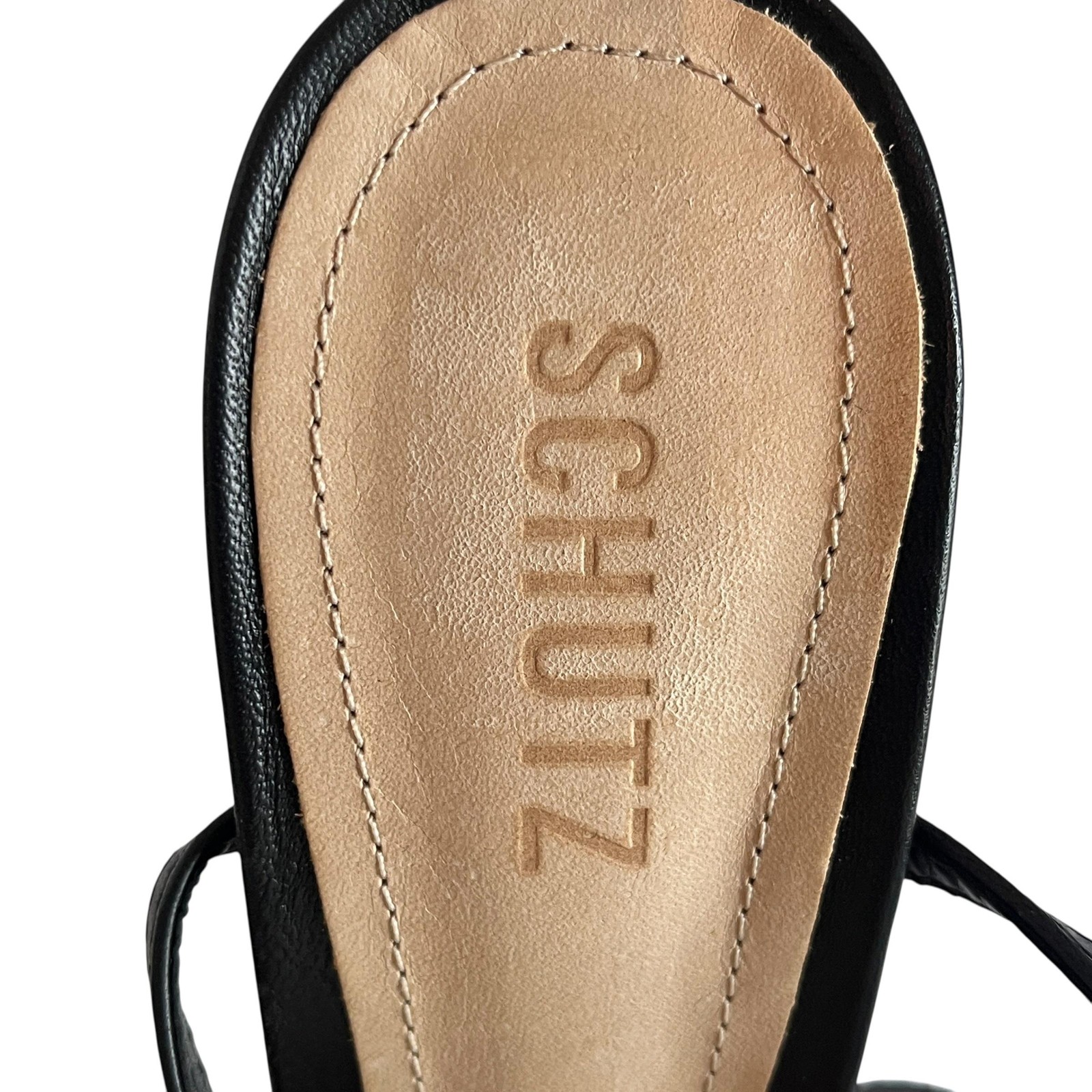Schutz Aisha Square Toe Transparent Strap Strappy Heel Size 10B Black Leather