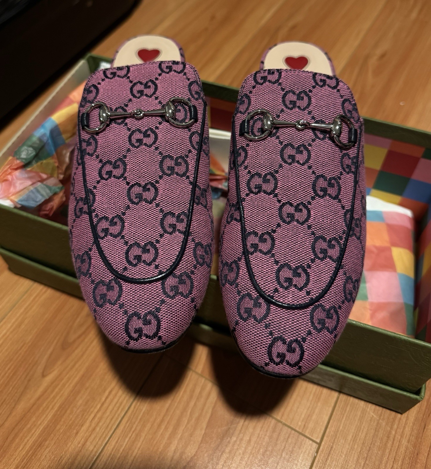Gucci Pink GG Canvas Horsebit Mule Flats Slip-On Women’s EU 38 US 8