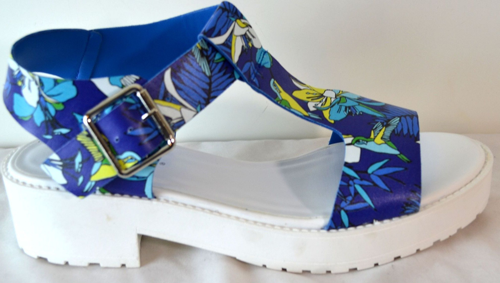 Breckelles T Strap Floral Print Sandals Faux Leather
