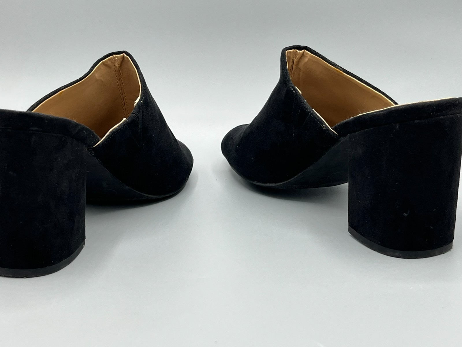 A New Day Black Mule Heels Womens Size 8 Slide 3.5in Heels Faux Suede Slip On