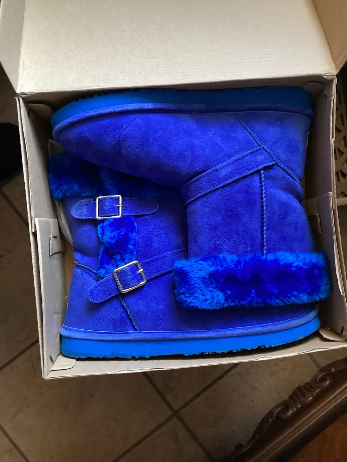 Lam Bright Blue Suede Boots Faux Fur Lined Women’s Size 10 M (K)