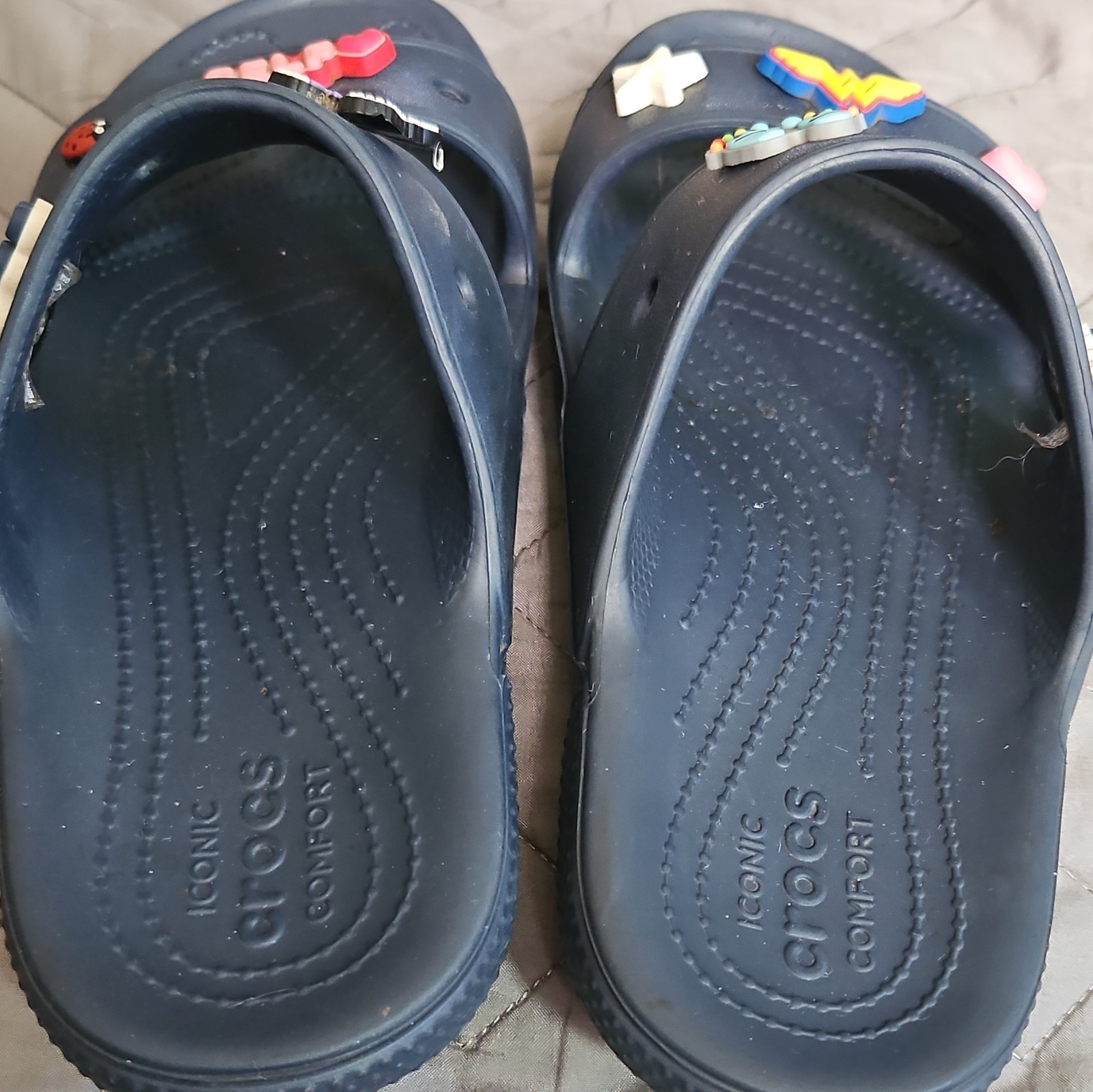 Crocs Women’s Blue Slip-On Slide Sandals US 9 with Jibbitz, Wonder Woman