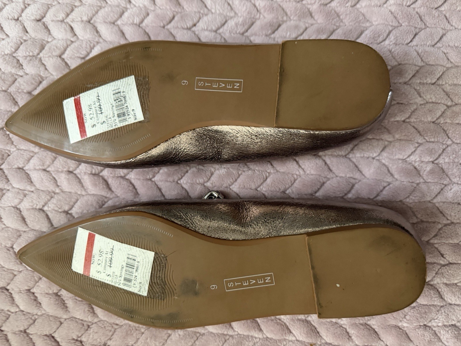 STEVEN New York Women’s Milla Pointed Toe Flat Pewter/Silver Chain Sz 9