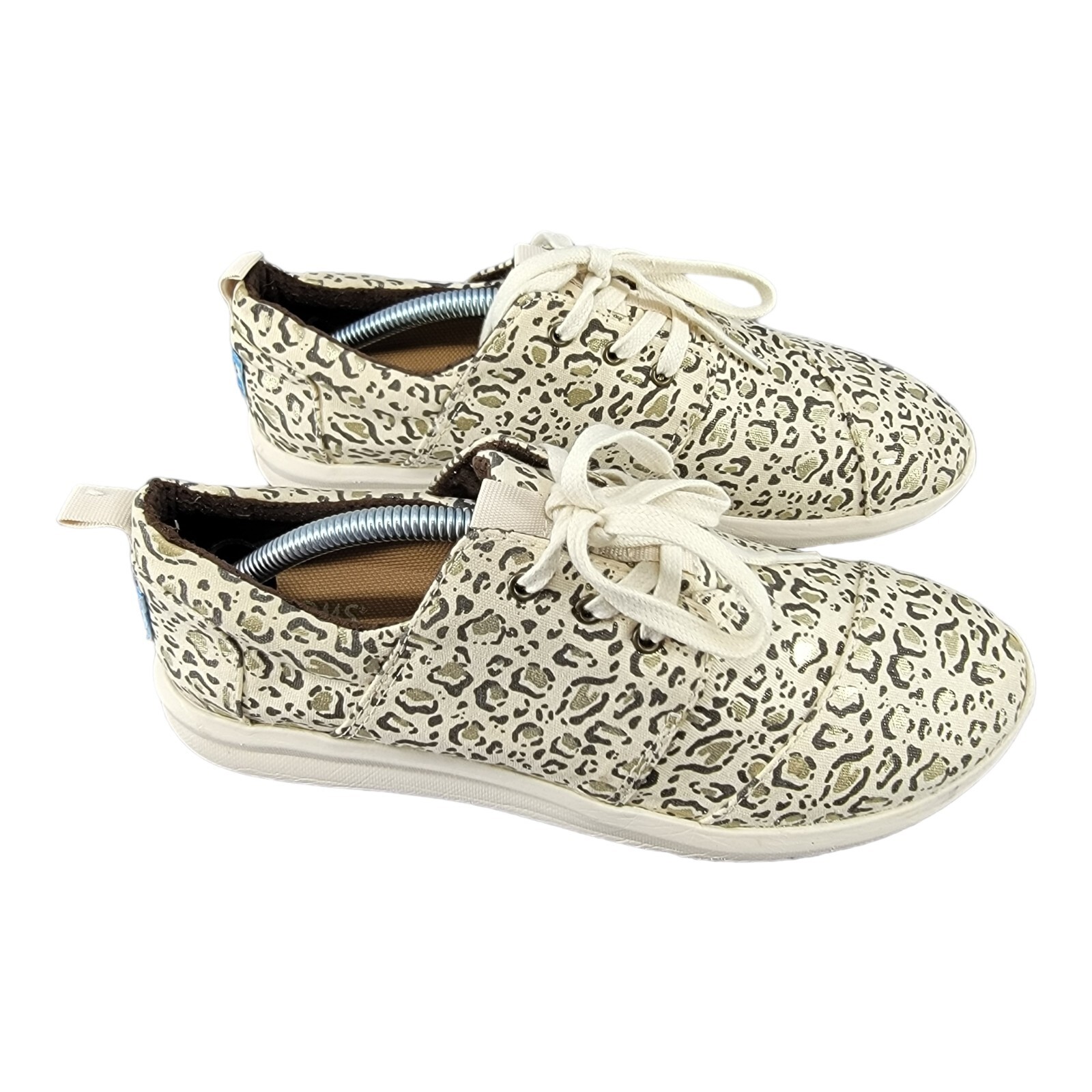 Toms Womens Shoes 7 Del Rey Sneakers Canvas Lace Up Leopard Black Cream