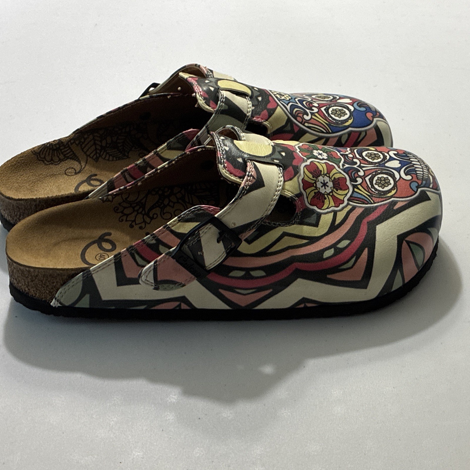 Calceo Women’s Clog Sandals Multicolor Geometric Sugar Skull Sz 9