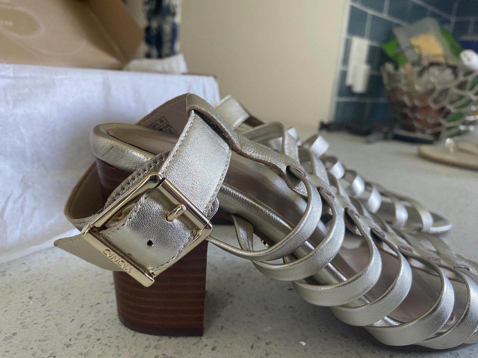 Vionic Sami Metallic Sexy Strappy Sandals Block Heels Gold Champagne Size 10