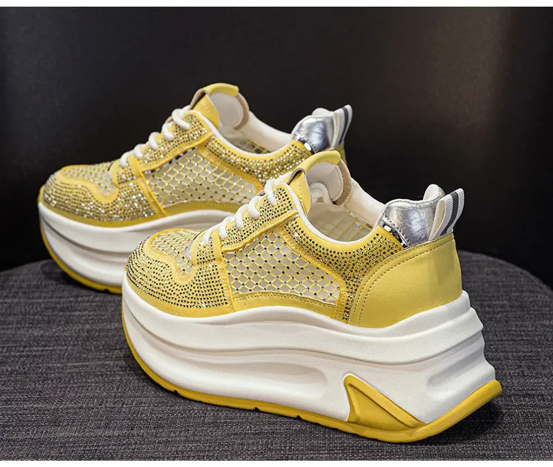 7cm Air Mesh Microfiber Leather Chunky Sneaker Shoes Women Platform Wedge Comfy