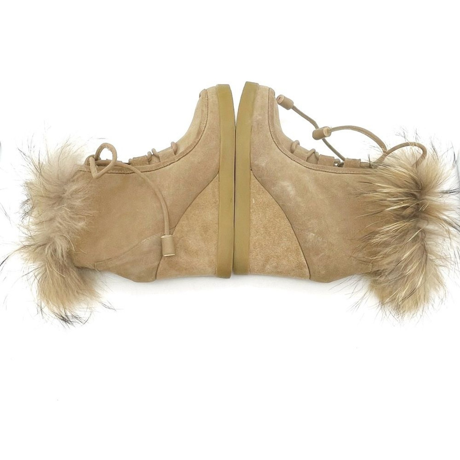 Cecelia New York Holly Wedge Bootie Chestnut Suede Fox Fur Lace Up Boot Size 9