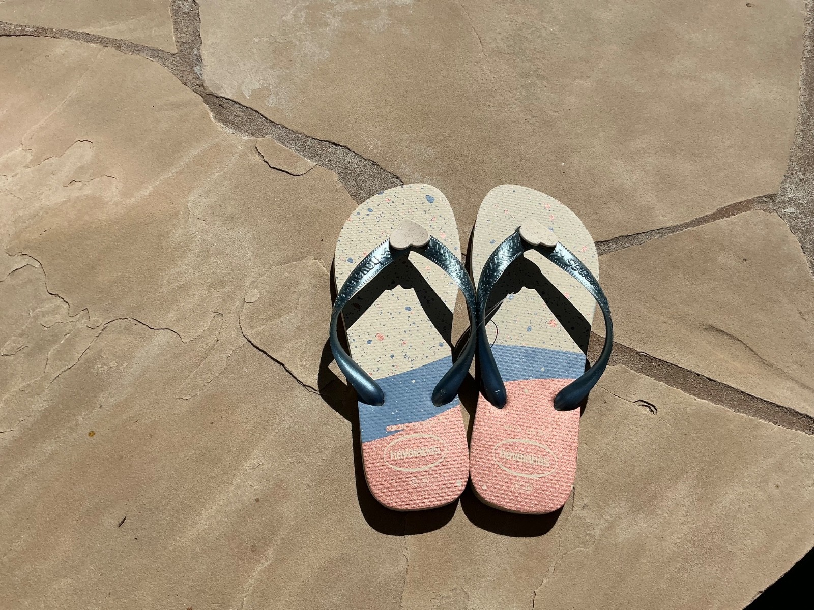 Havaianas Top Chic Women’s Flip Flops Blue & Rose Gold Size 7/8