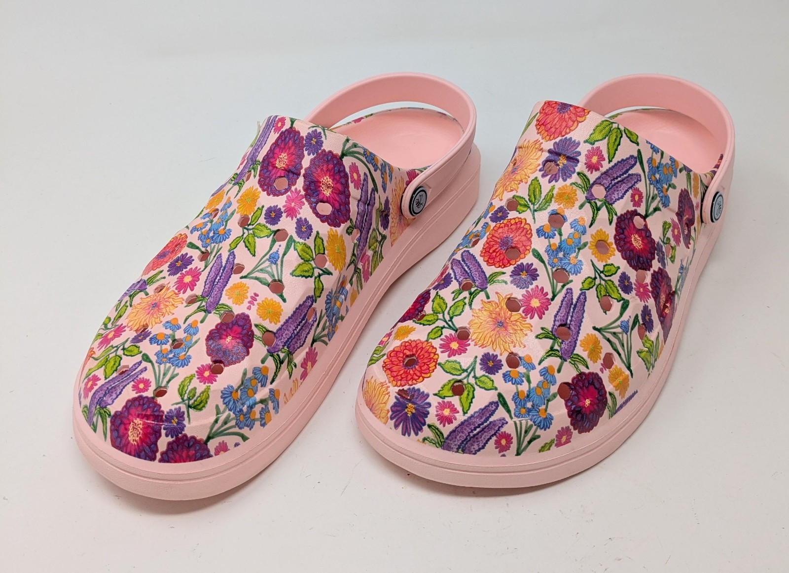 Joybees Varsity Clog Pale Pink Painted Floral Garden Women’s 10/Men’s 8 – NWT