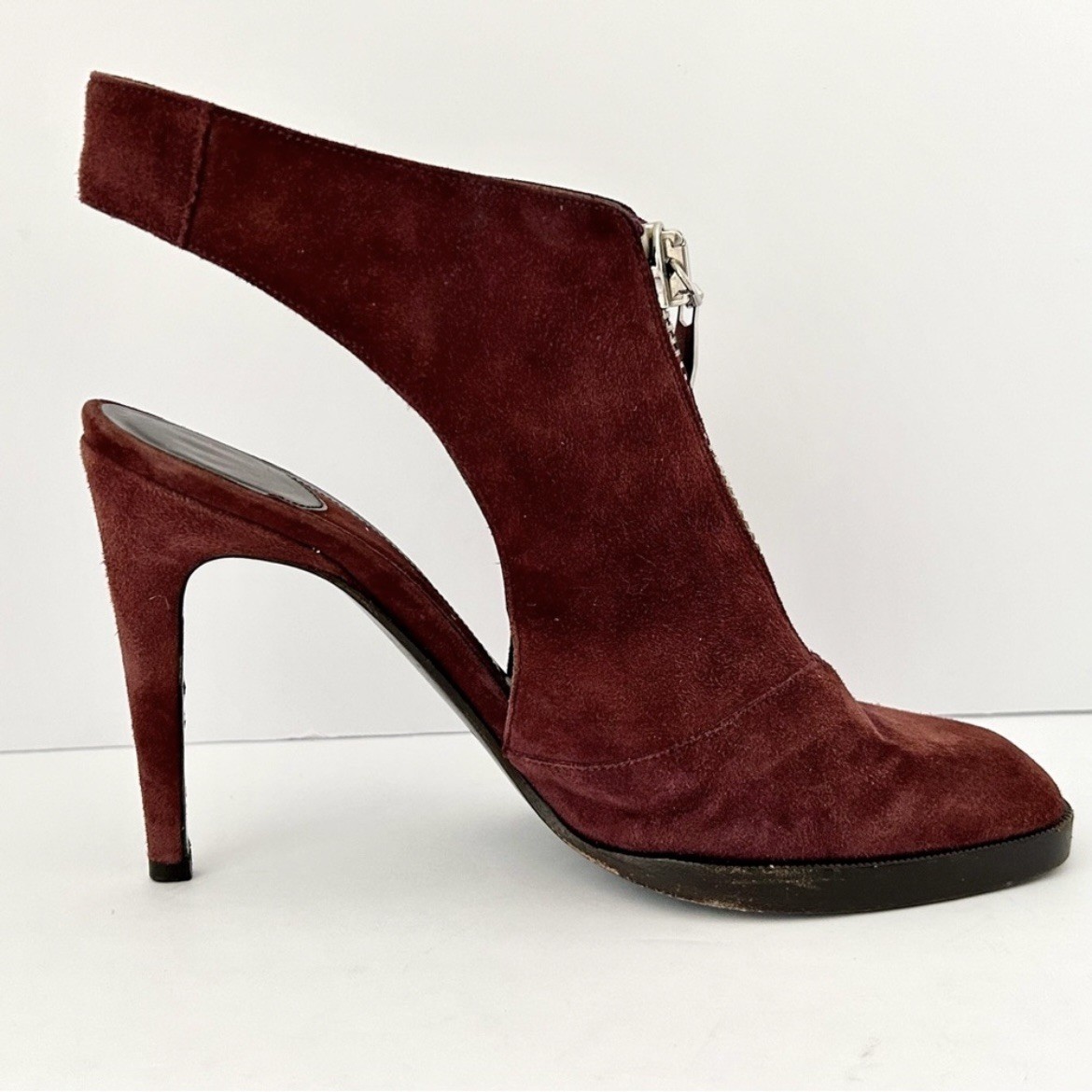 Diane von Furstenberg Suede Slingback Heels Shoe Pump Zip Burgundy Maroon Size 7