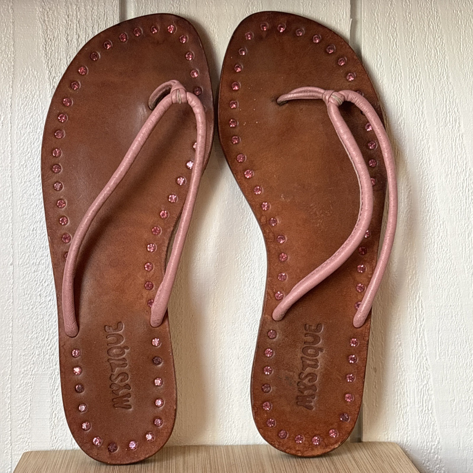 Mystique Rhinestone Pink Embellished Thong Sandals Flats Indonesia Women’s 8