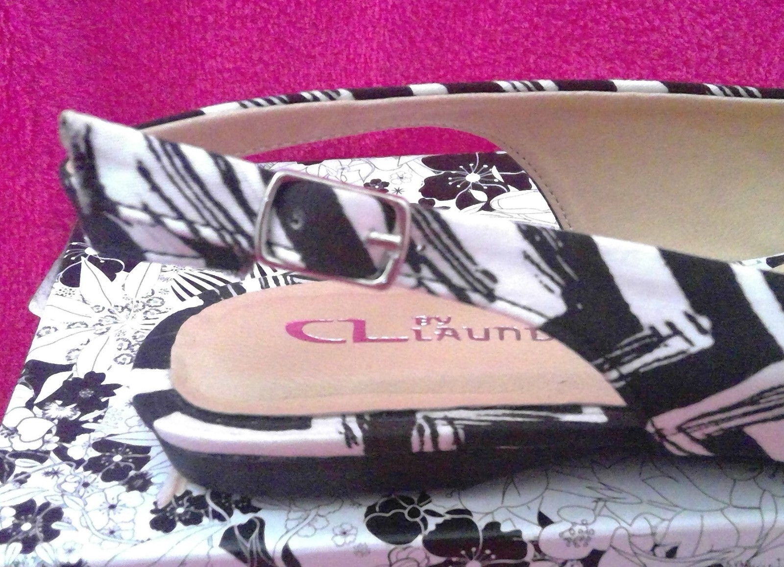 CL BY LAUNDRY BRILLIANCE Black White Slingback Womens Shoes 6 Medium B M