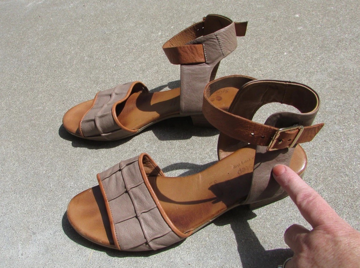 Spring Step «Mesima» 2 Tone Brown Soft Leather Ankle Strap Low Sandals Size 40