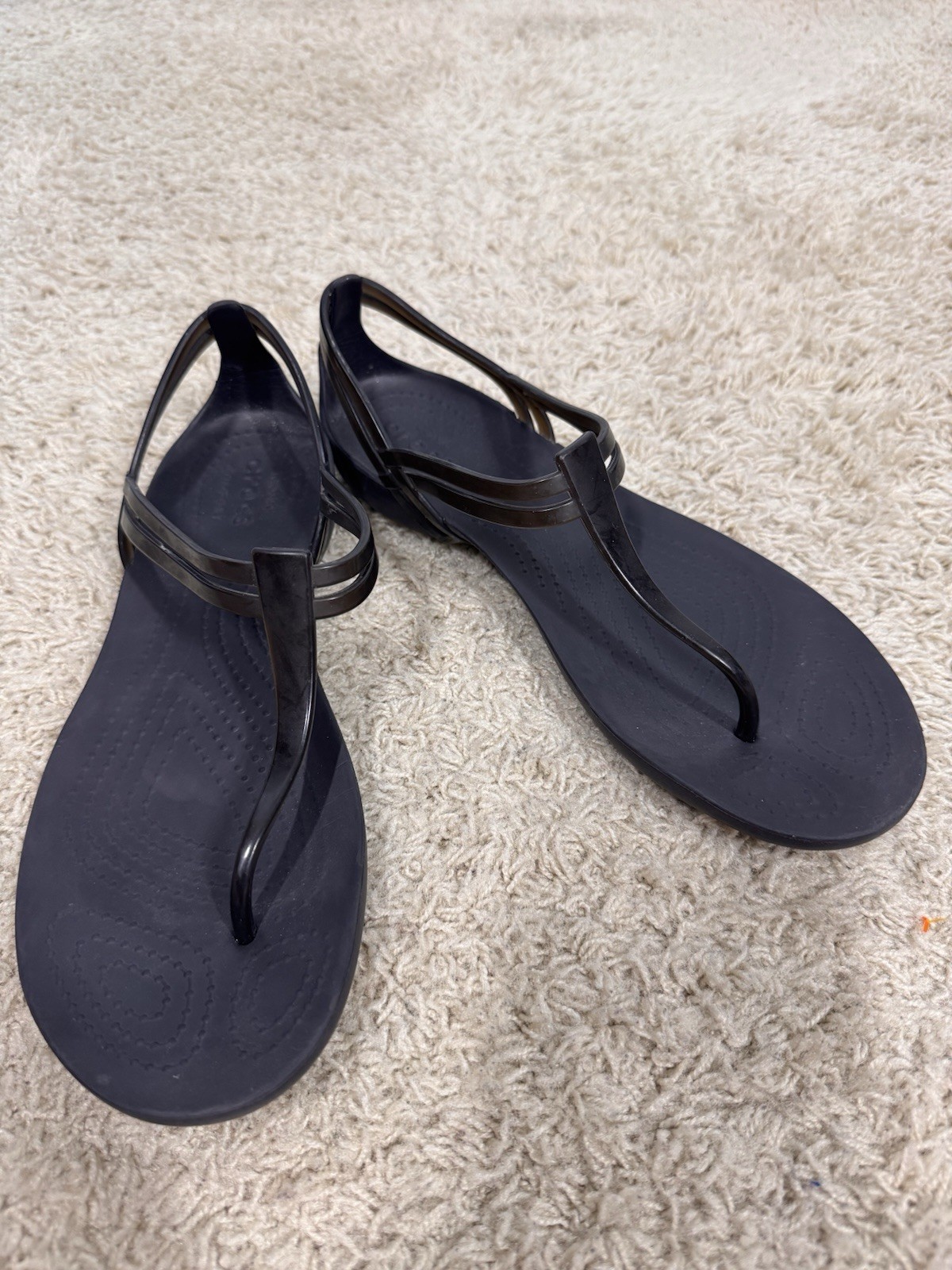Crocs Isabella T-Strap Gray Waterproof Comfort Jelly Sandal Women’s 9 Beach
