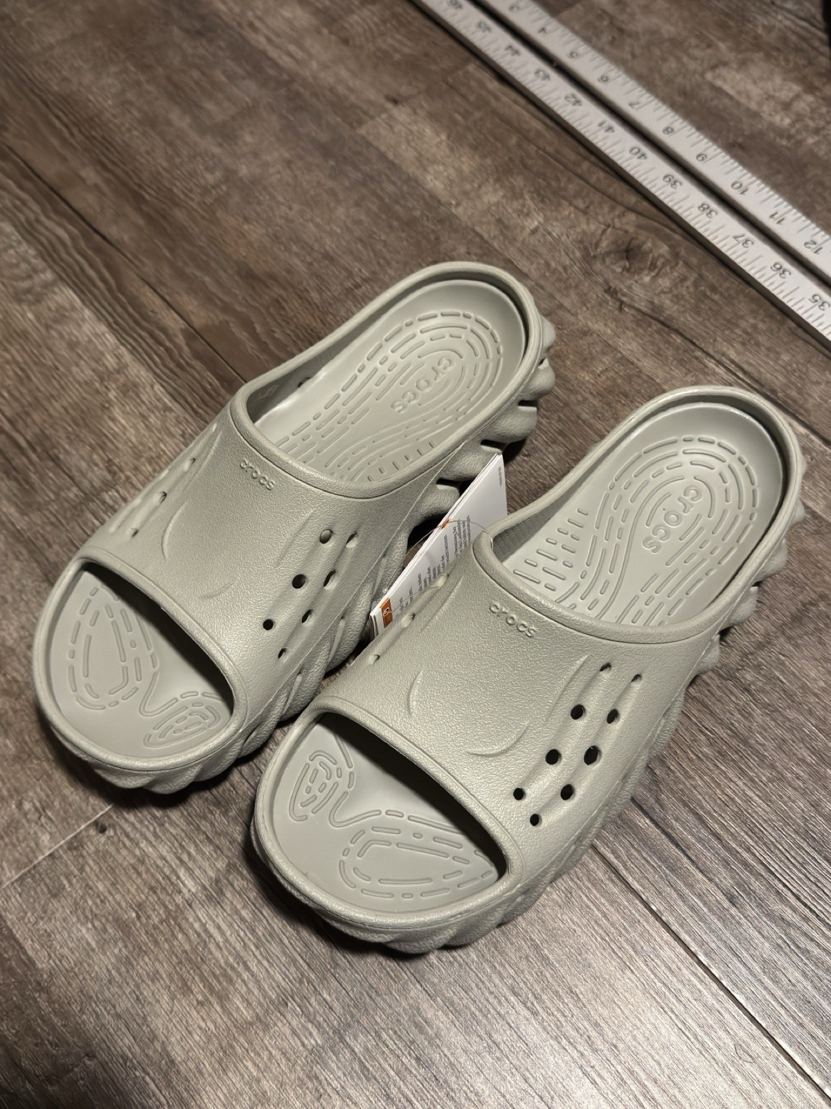 Crocs Echo Slides US M5/W7 Shoes Gray Grey Outdoor Beach Travel Pool Summer