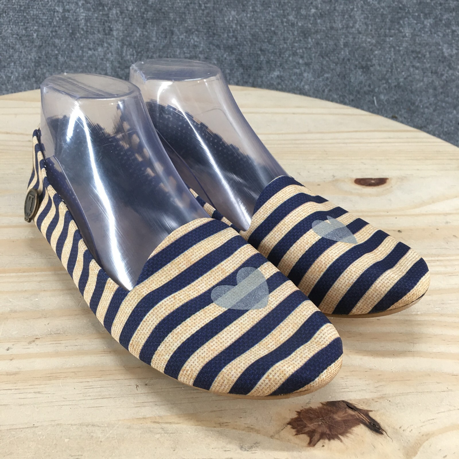 Loly In The Sky Shoes Womens 9 Ballet Flats Blue Yellow Striped Casual Slip On