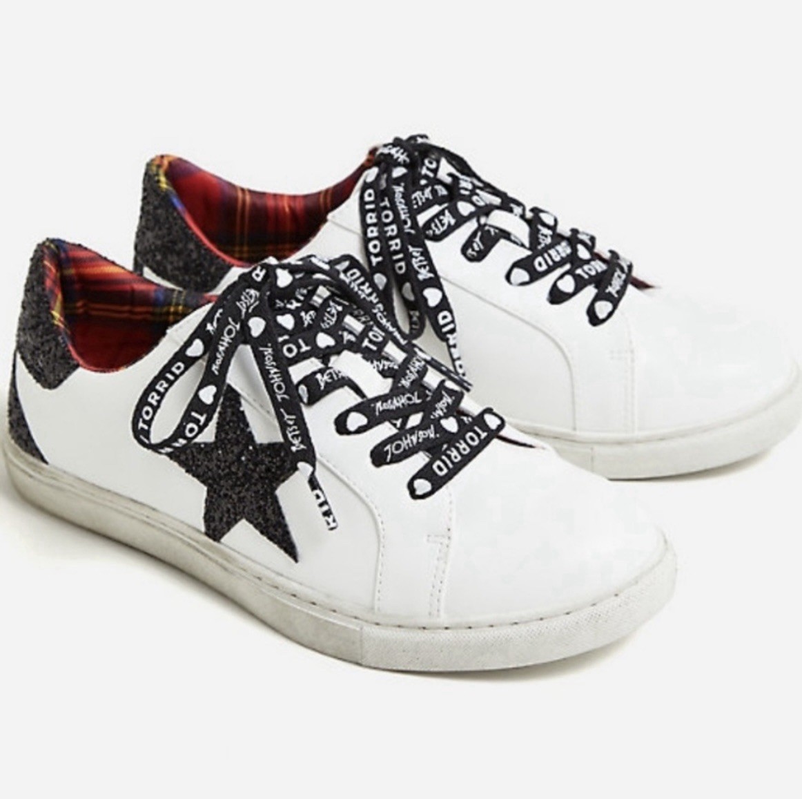 TORRID Betsey Johnson White Glitter Logo Sneaker NWT Size 9W Star Plaid