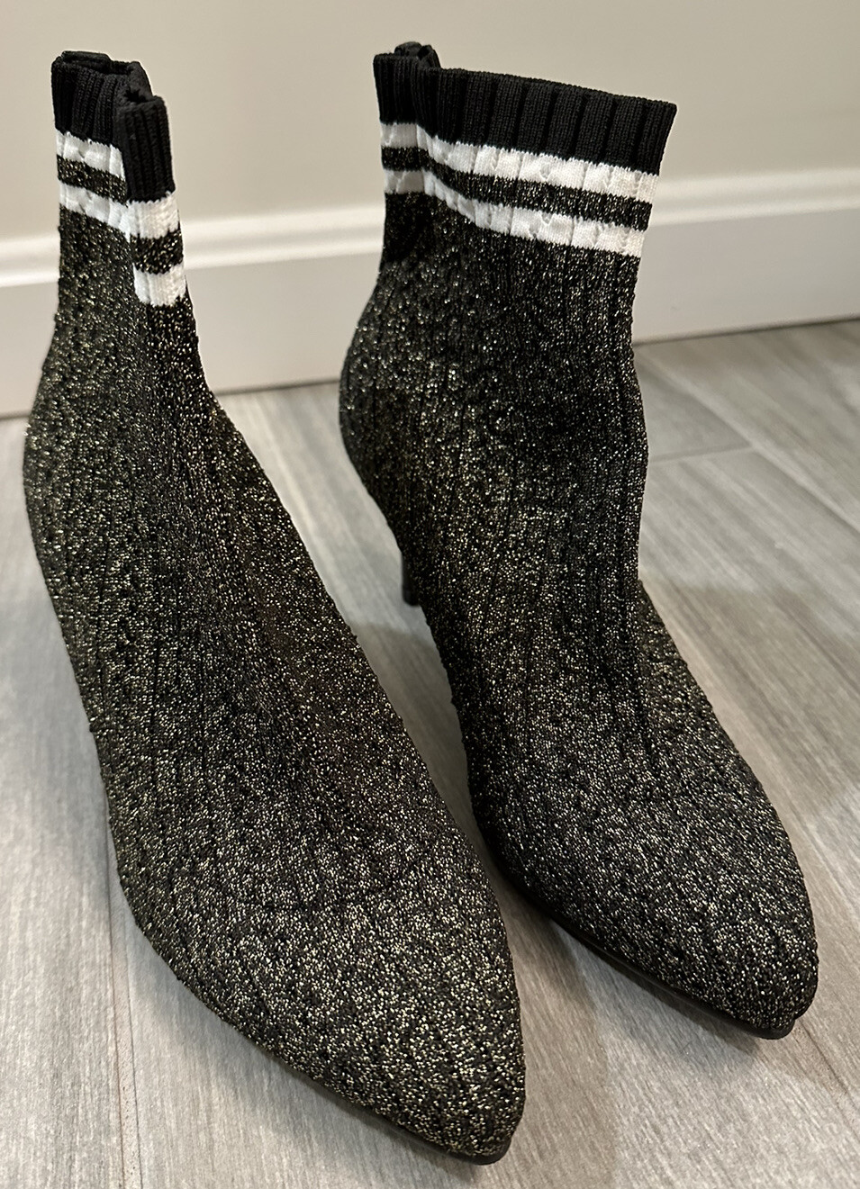 Stuart Weitzman Womens Sock Ankle Boots Size 4.5 Metallic Silver Gold Spain