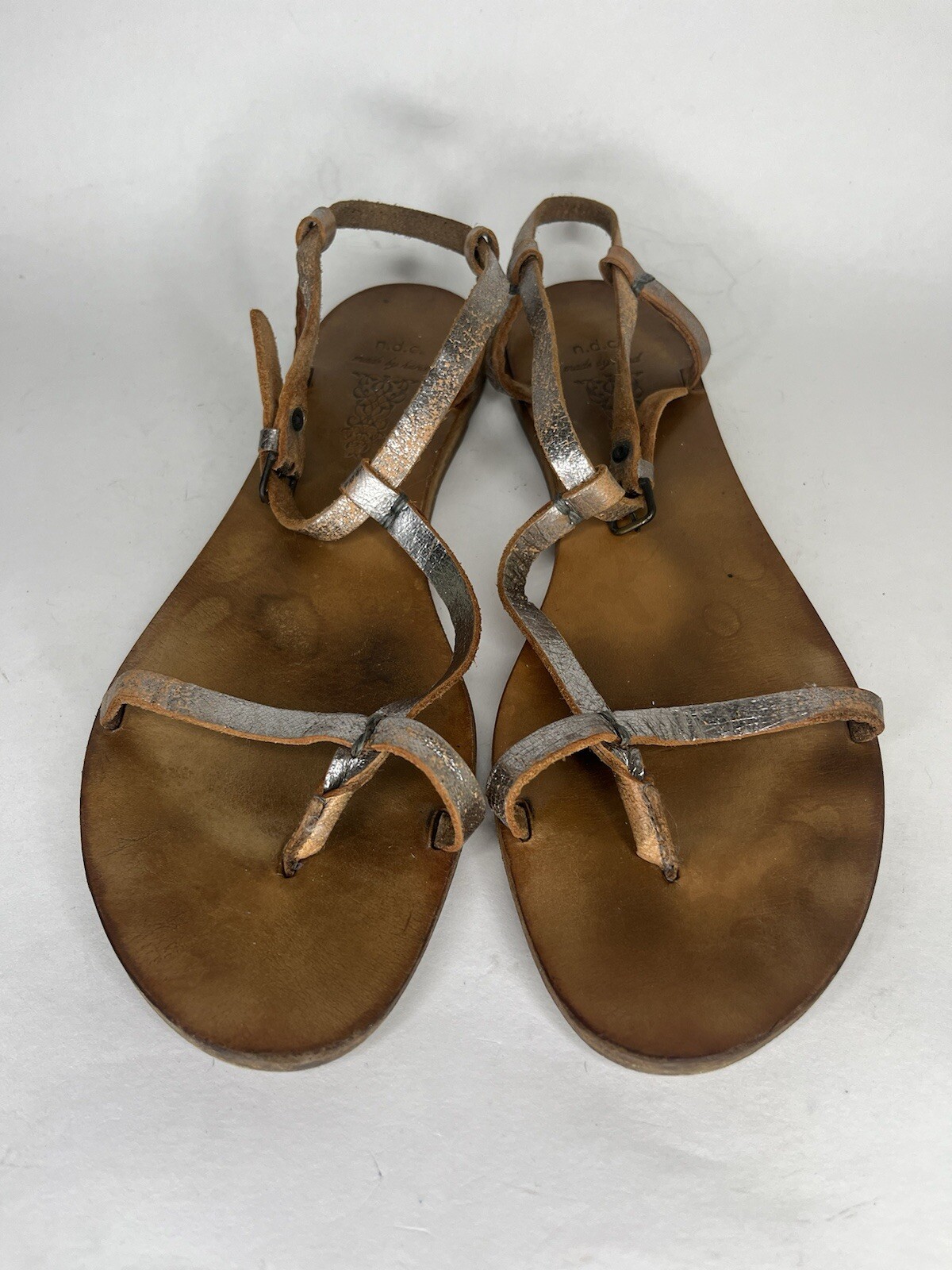 n.d.c. Made by Hand Sandals Women 41US 10 Shoes T-Strap Silver Slingback Strappy