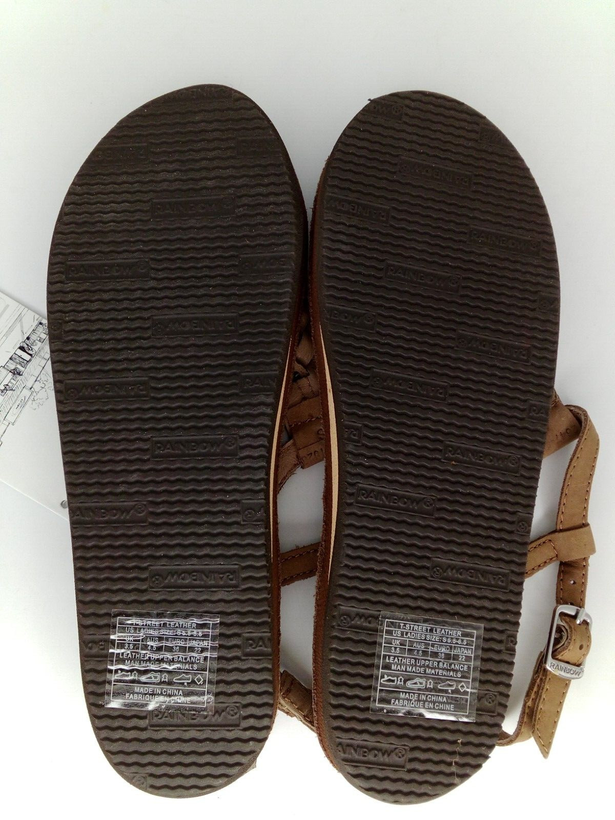 RAINBOW WOMAN’S T-STREET SINGLE LAYER SANDALS CENTER BRAID STRAP, BROWN, 5.5-6.5