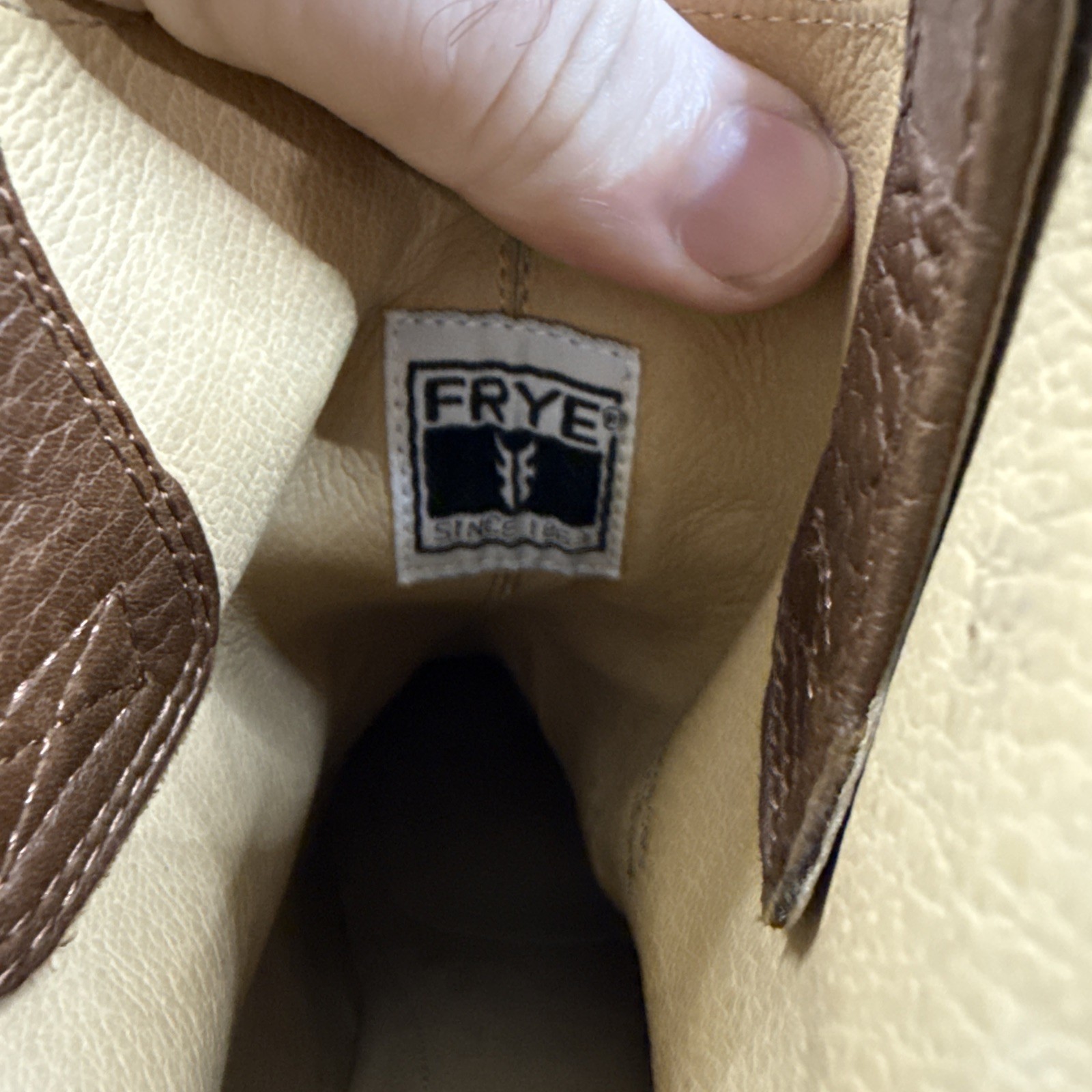 Frye Carson Covered Wedge Ankle Bootie Boots Zip Cognac Brown Leather 8.5 M