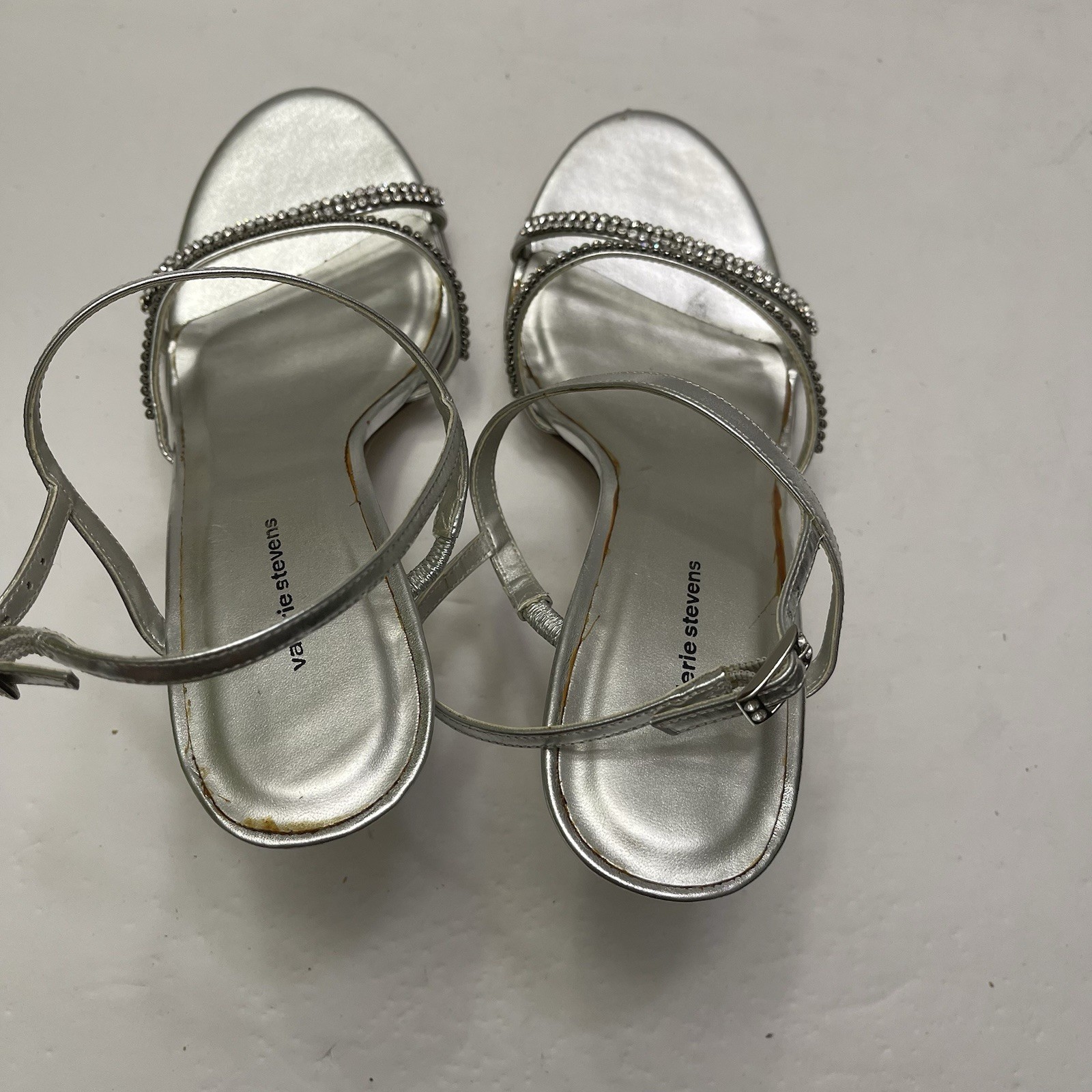 VALERIE STEVENS Royal Silver Rhinestone Sandal Sz 8 Strappy Heel Wedding Holiday