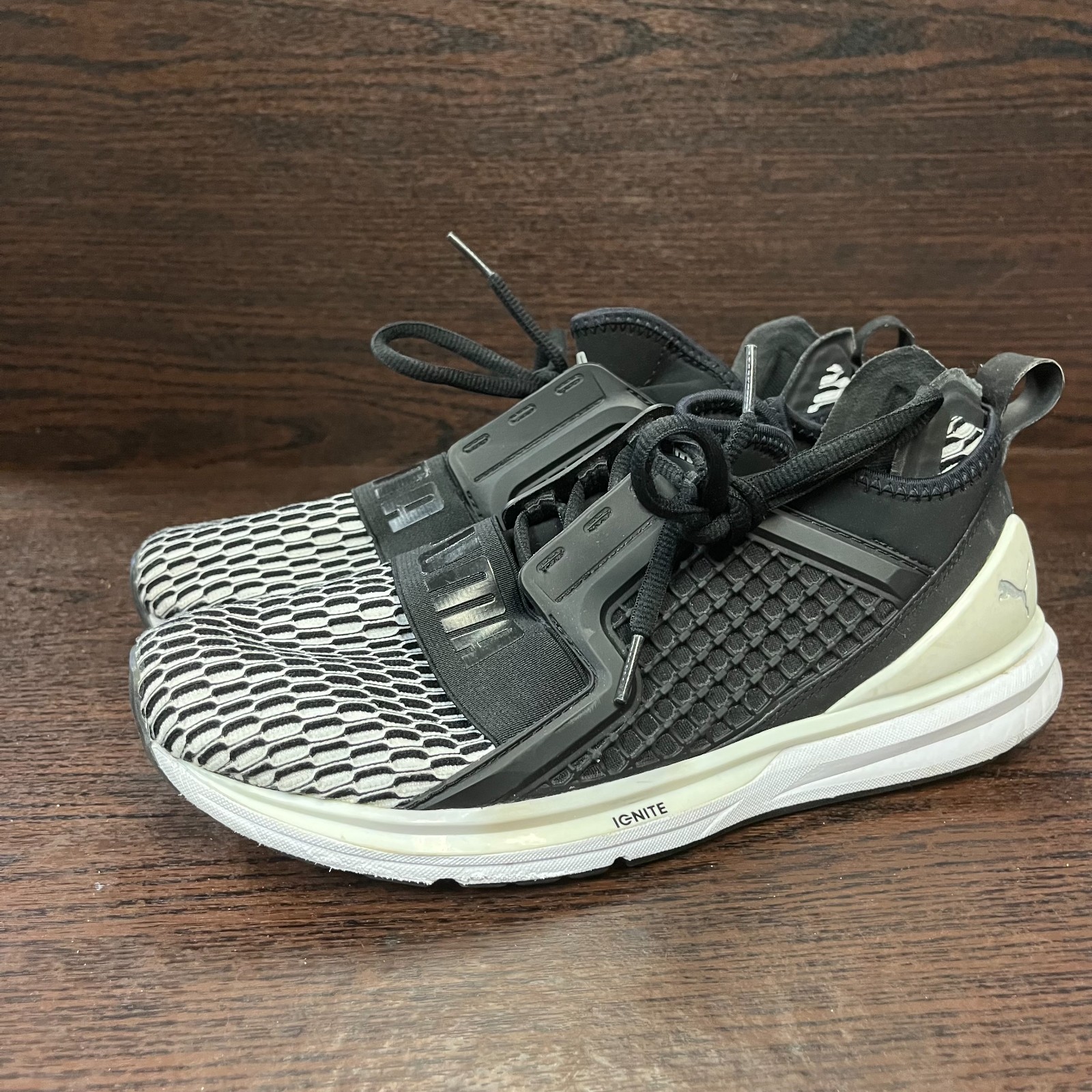 Puma Ignite Limitless Women’s Sneakers Size 7.5 Black White Knit Running Low Top
