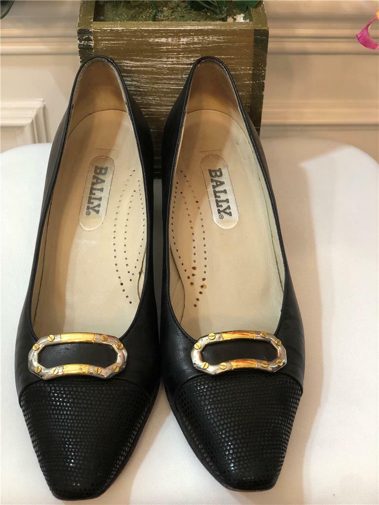 BALLY Italy Soft Black Leather Nappa Flex Semi Round Toes Pumps Sz 8N