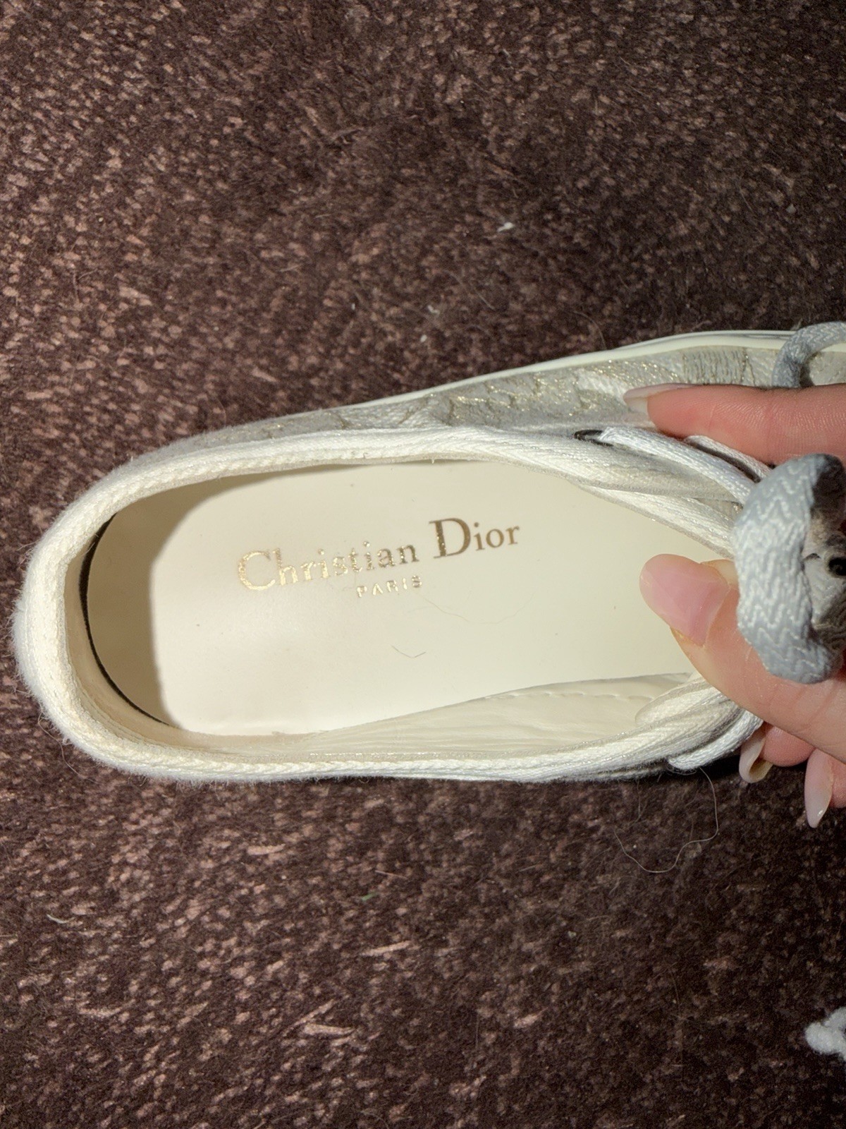 Christian Dior Women’s Low Top Lace-Up Canvas Logo Sneakers White Beige Gold
