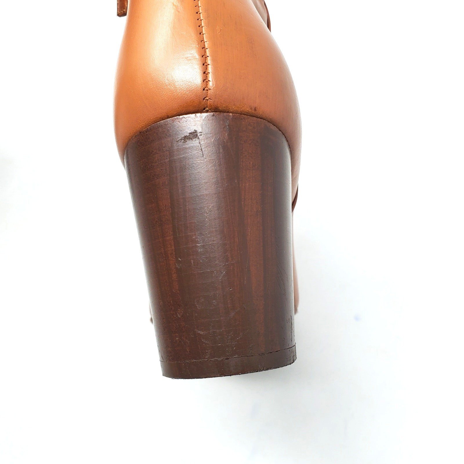 Sezane Lea Ankle Boots Block Heel Smooth Heritage Camel Tan Leather Size 39 US 8
