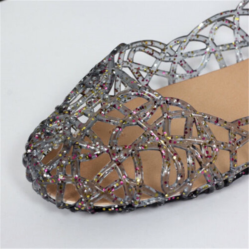 Jelly Shoes Slip On Beach Sandals Women Hollow Out Crystal Ladies Flats Summer