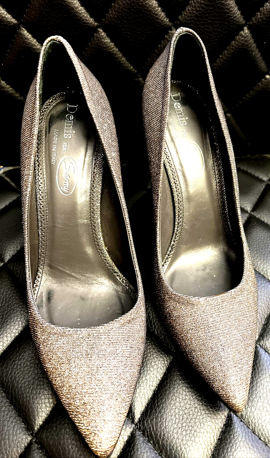 DEMIS PER SEMY MADE IN ITALY Pewter /Copper Tint Pump Shoes Stilettos 38 MC