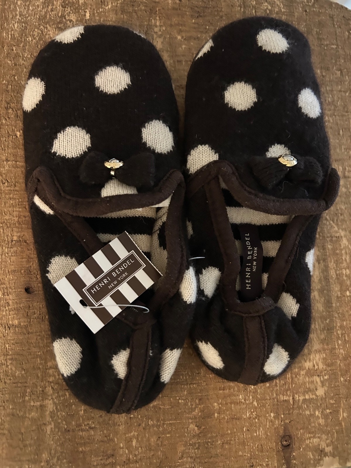 New Henri Bendel Cashmere Women’s Polka Dot Slippers, One Size with tags