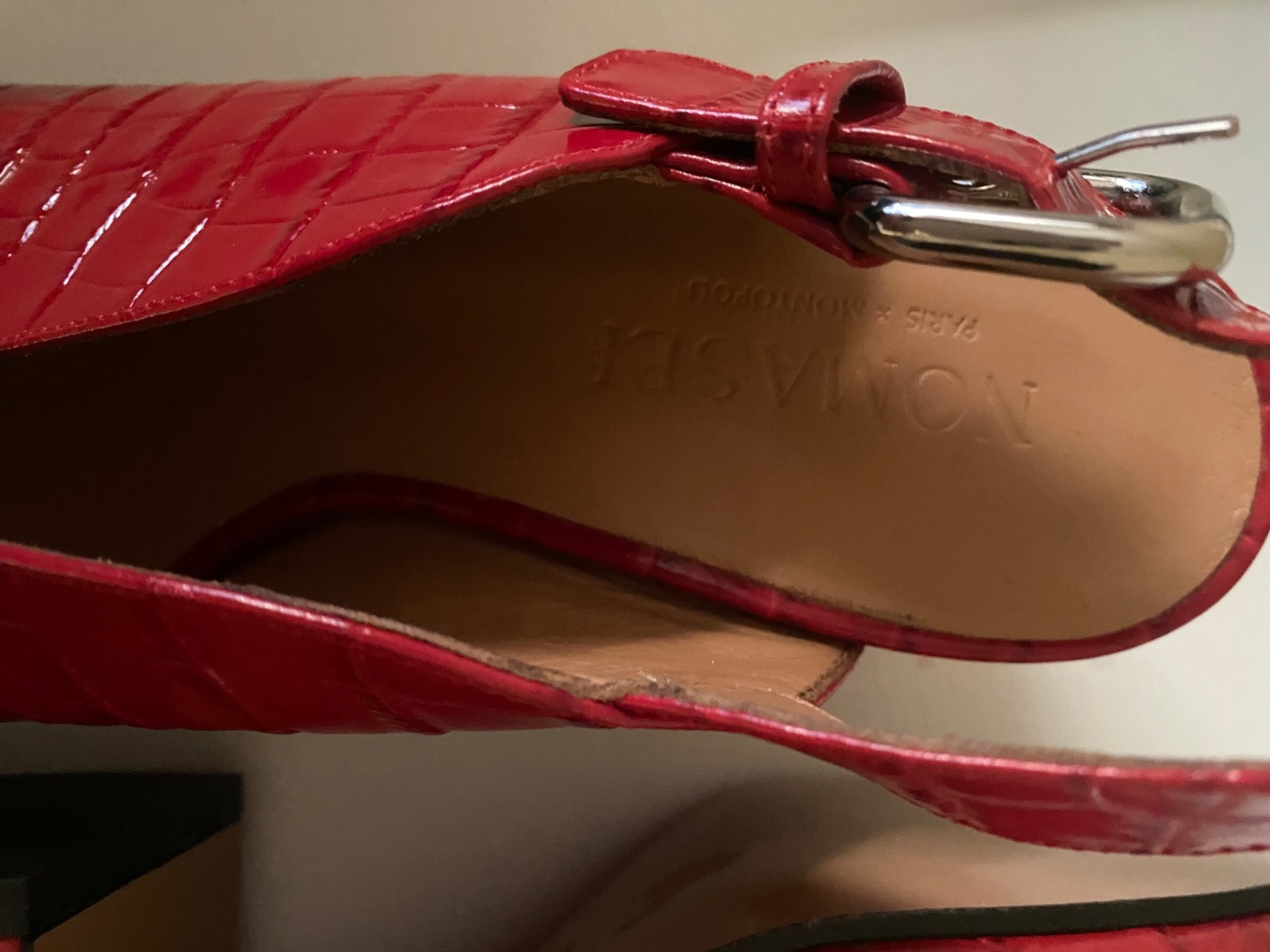 Nomasei Women’s Baghera Red Embossed Leather Slingback Sandals Size EUR 37.5