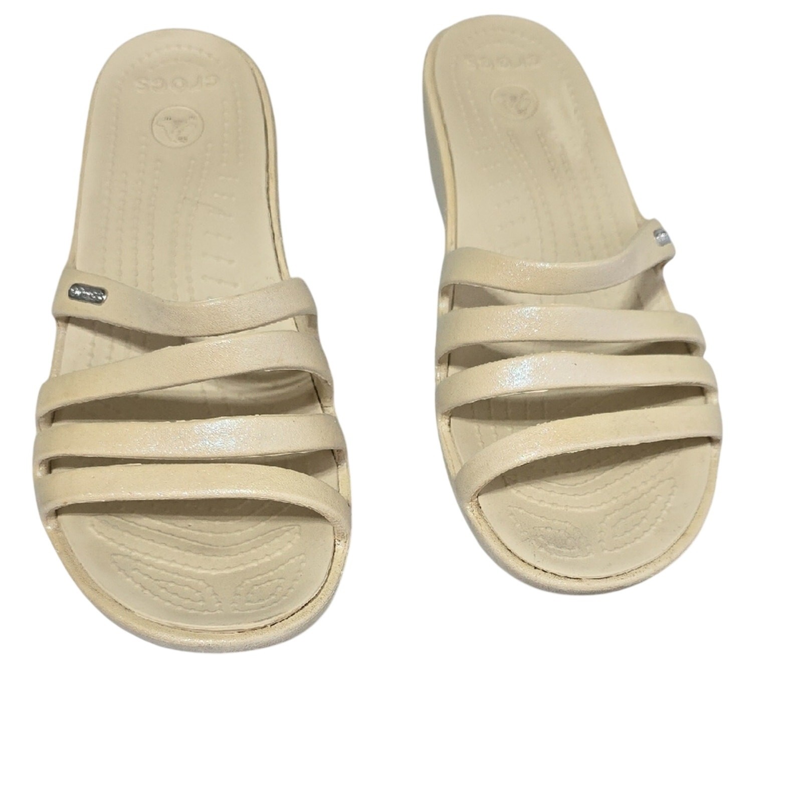 CROCS Womens Sz 9 Rhonda Beige Strappy Wedge Slide Sandals