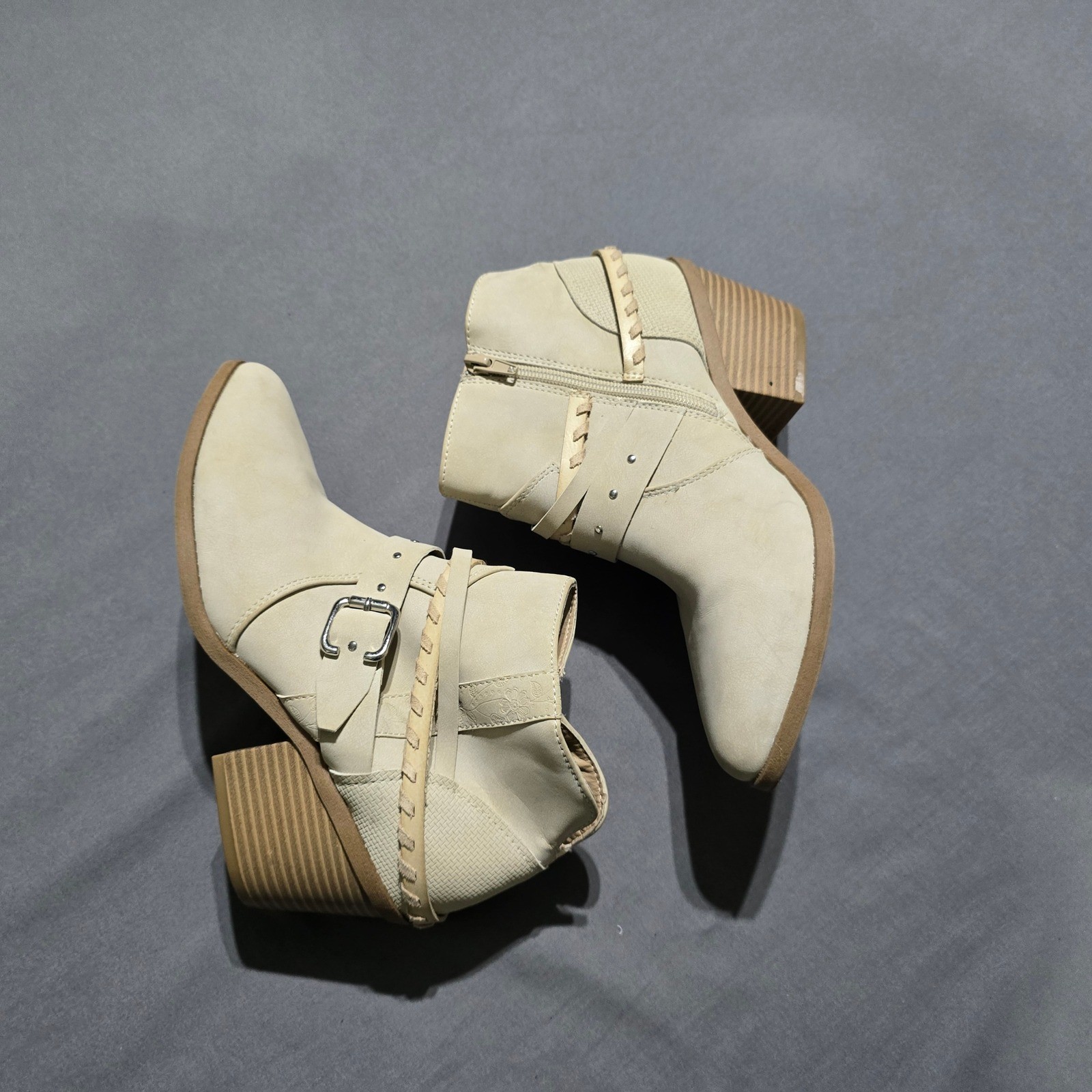 Elsa Ankle Booties Womens 8.5 Cream Braided Studded Boots Boho Western Festival