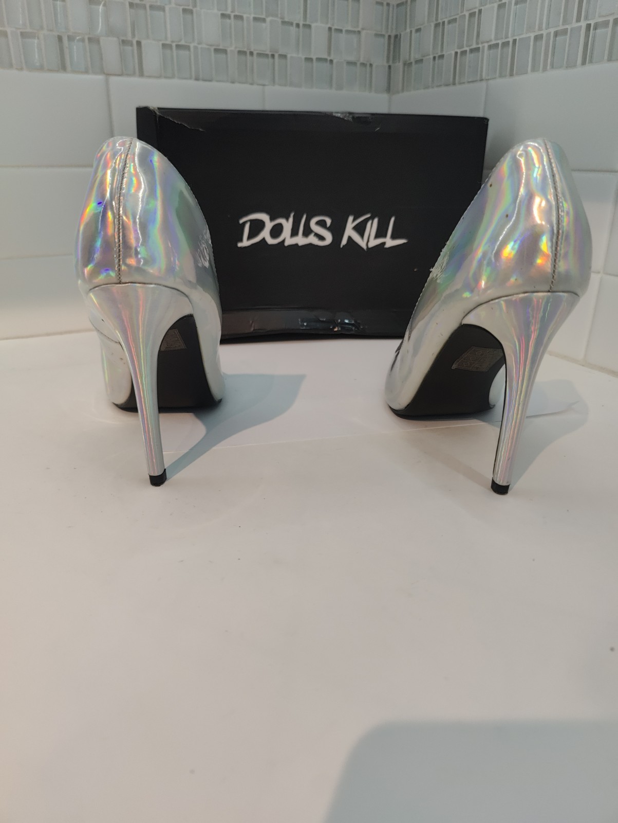 Dolls Kill Holographic Stiletto Heels Size 7