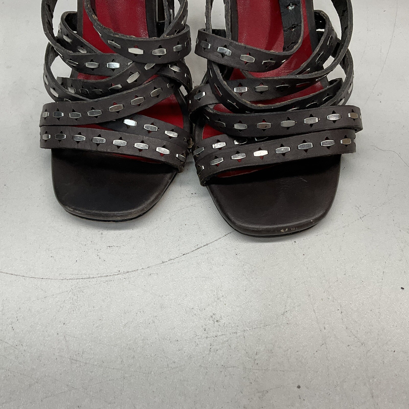 Charles Jourdan Brownish Gray Leather Open Toe Sandals With Heels Size 7.5