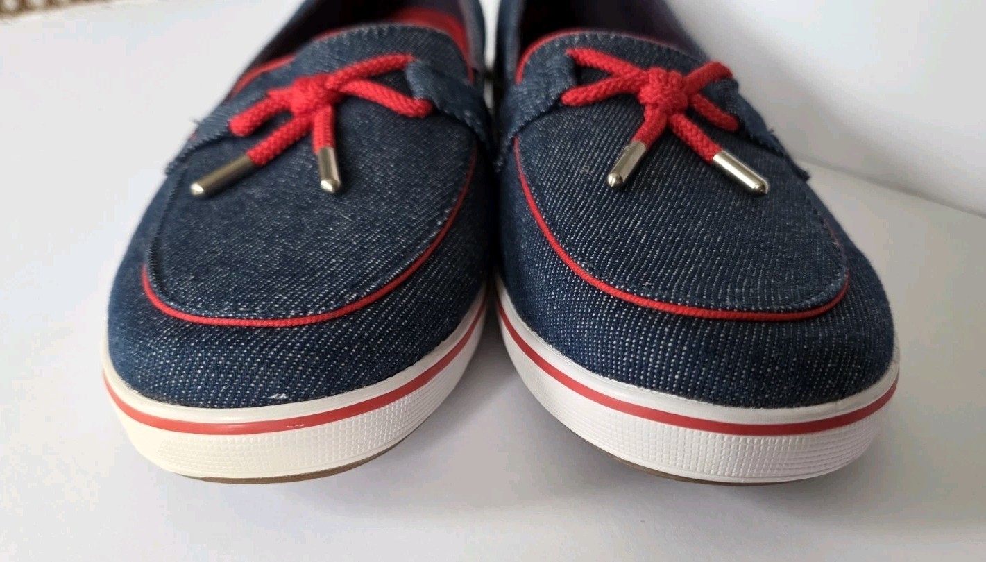 Grasshoppers Westwind Denim Blue Red Canva Boat Shoes Womens Size 11M Comfort
