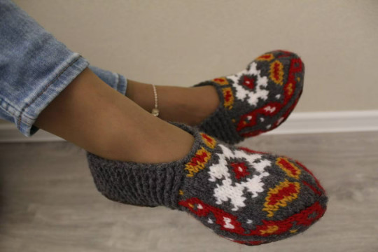 Grey Women Hand knitted Slipper Socks with Suede Soles/ Mother day gift/ Cozy